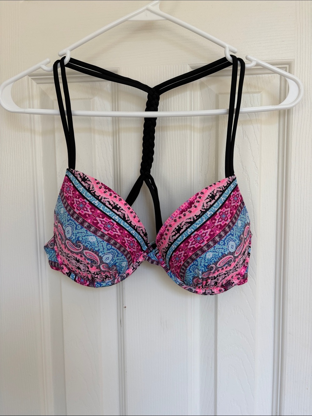 Arizona Jean Company Pink & Blue Paisley Bikini Top with Braided Racerback